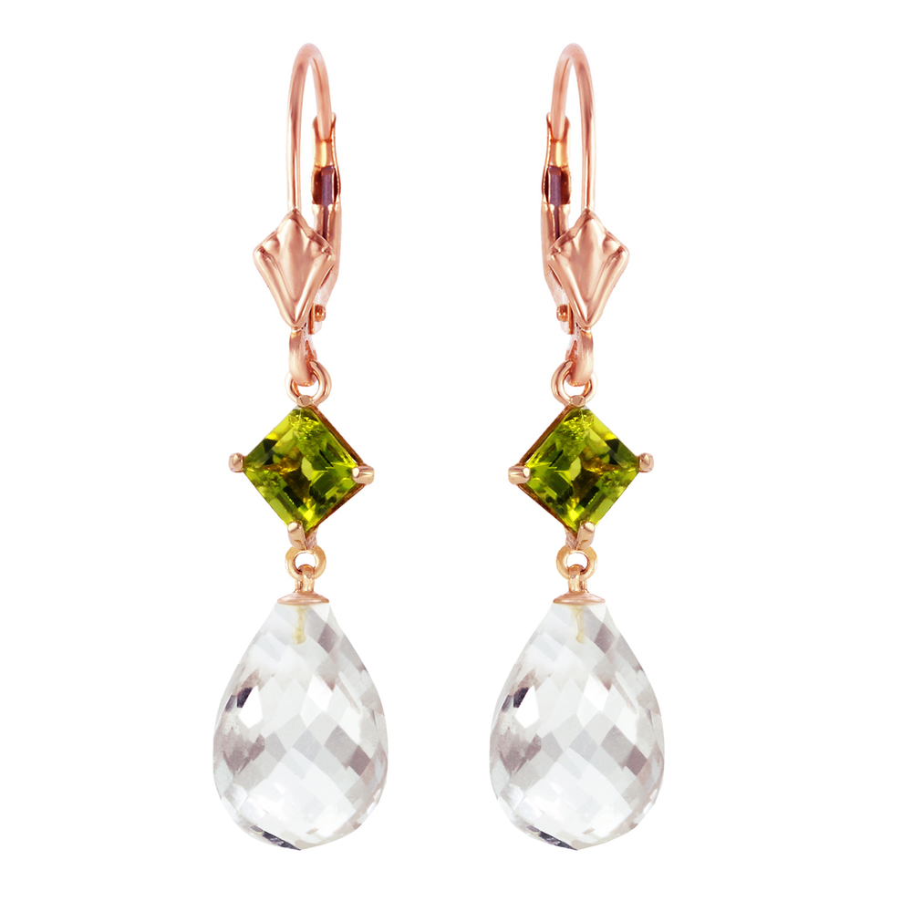 14K.GOLD LEVER BACK EARRING WITH PERIDOT & WHITE TOPAZ (Rose Gold) - Picture 1 of 2